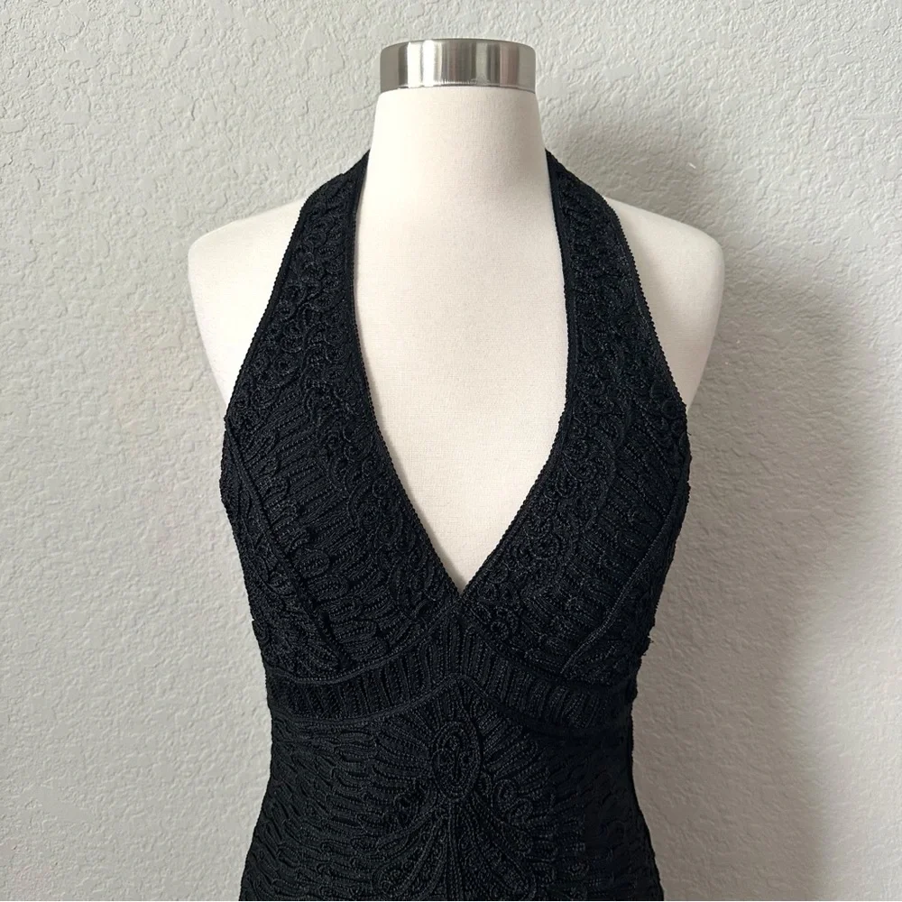 Sue Wong Vintage Black Crochet Halter Dress - Picture 4 of 15